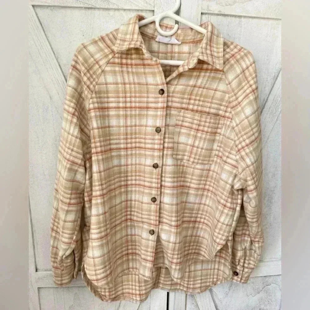 Double Zero Plaid Jacket Top Women’s Medium Tan Creme